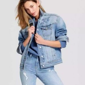 Universal Thread Embroidered Floral Denim Jean Jacket